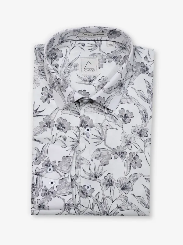 Printed white cotton party shirt for men