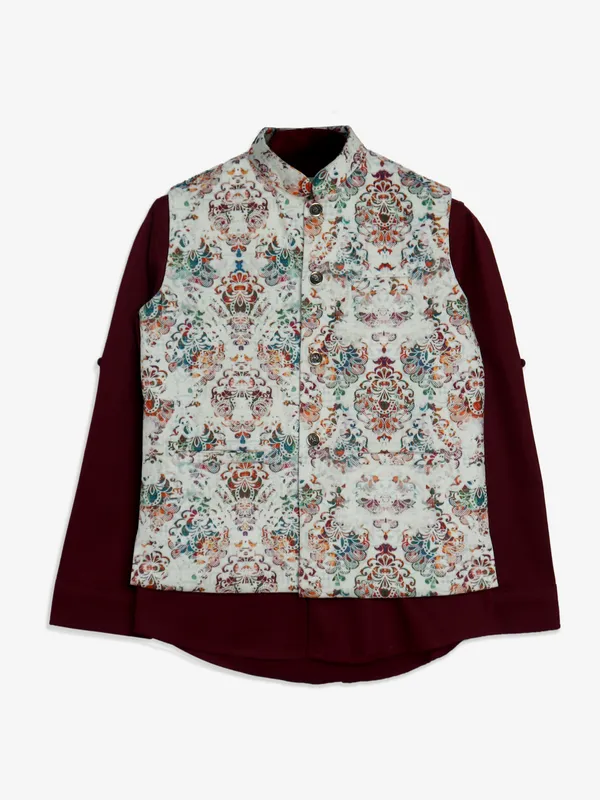 Printed white velvet waistcoat with shirt