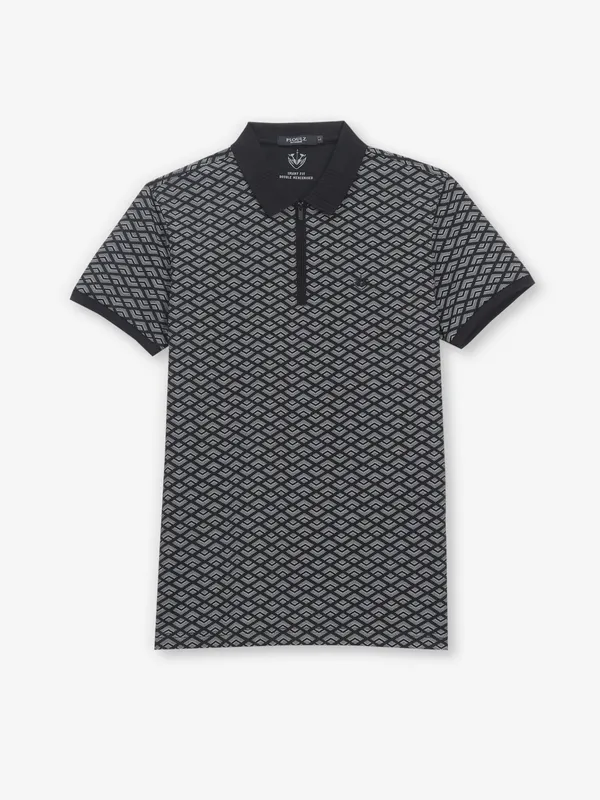 PSOULZ black printed cotton slim fit t-shirt