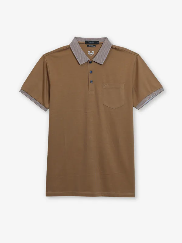PSOULZ brown plain cotton t-shirt