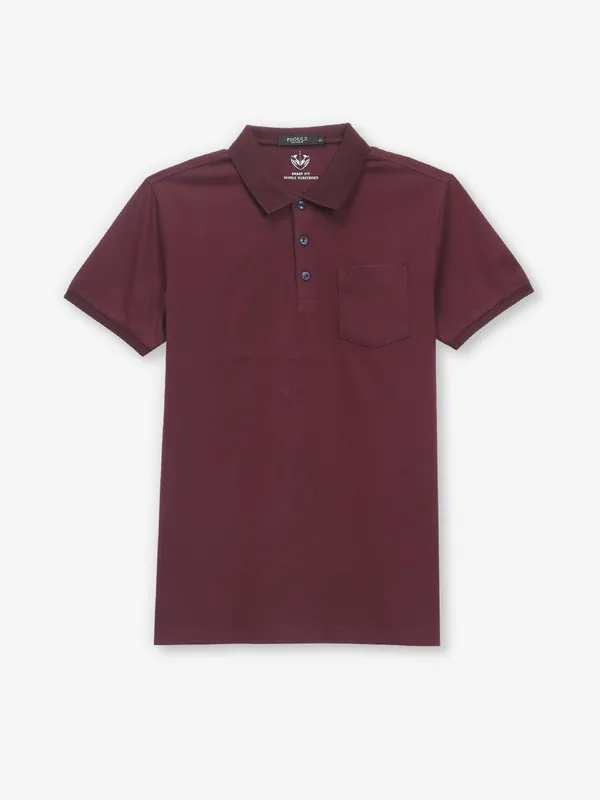 PSOULZ maroon cotton slim fit t-shirt