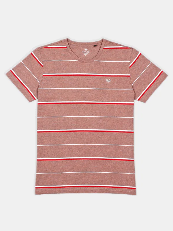 Psoulz stripe brown casual t-shirt