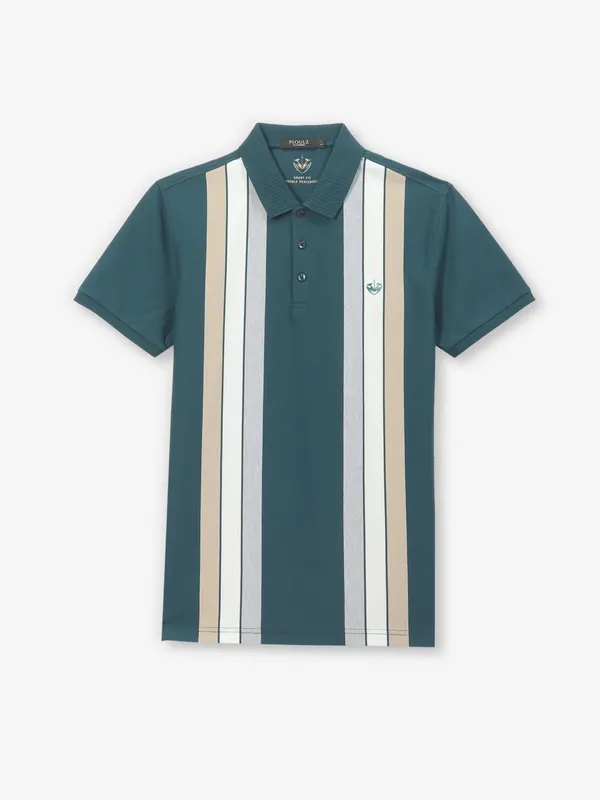 PSOULZ stripe cotton peacock blue t-shirt