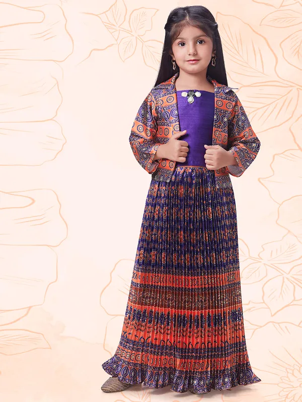 Purple and orange printed lehenga choli