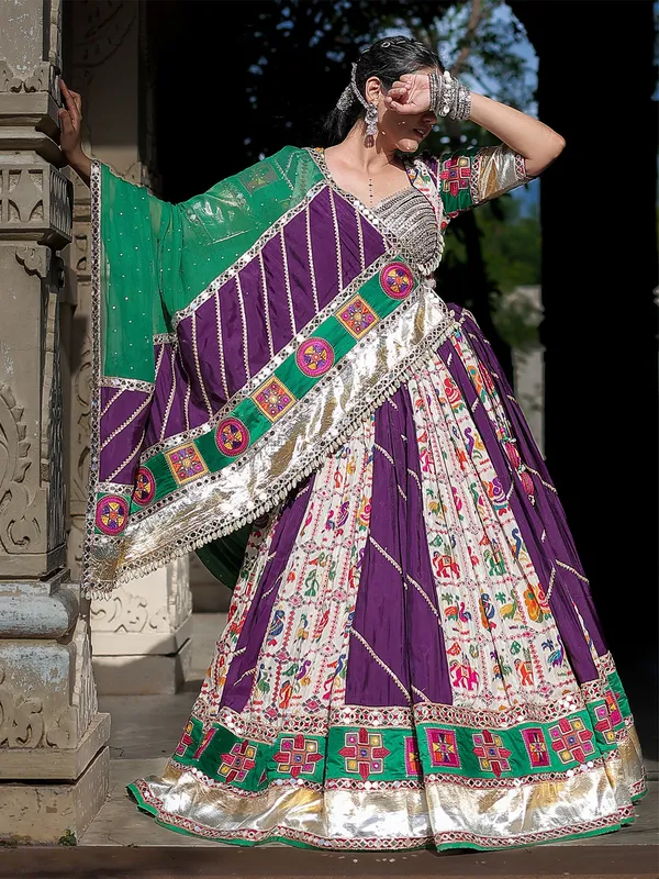 Purple and white silk lehenga choli for navratri