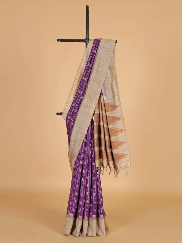 Purple art semi silk saree with zari weaving