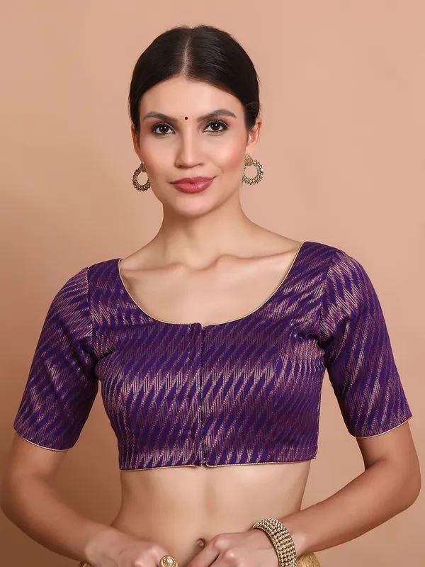 Purple brocade zari weaving ready made blouse