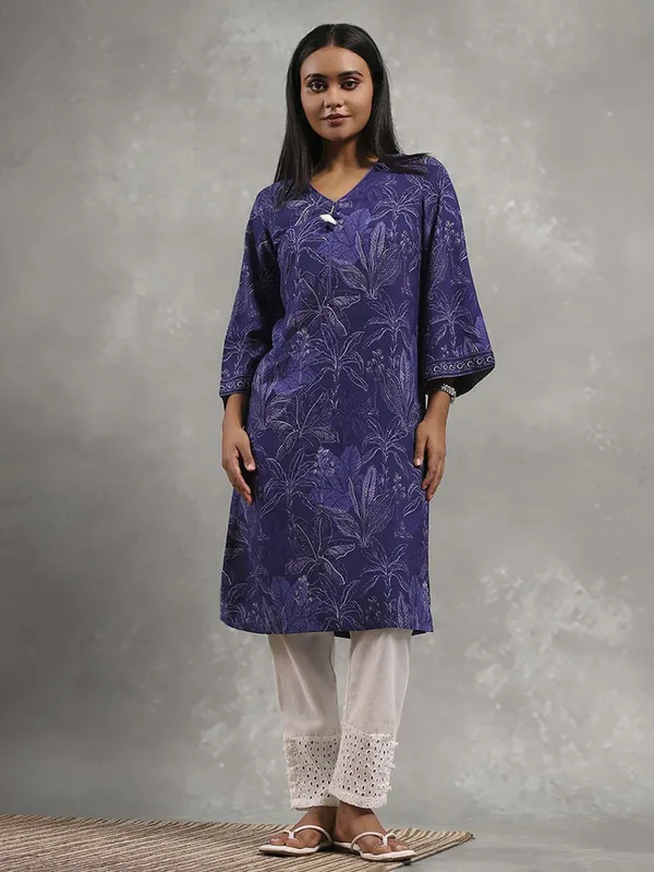 Purple cotton printed kurti for women casual wear