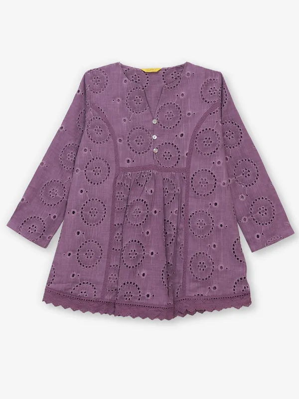 Purple cotton silk cutwork top