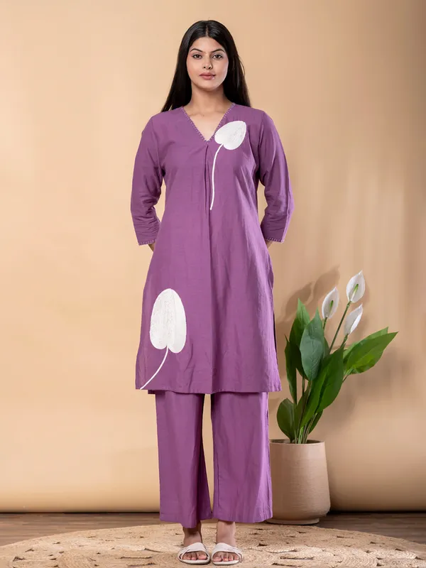 Purple cotton silk kurti palazzo set