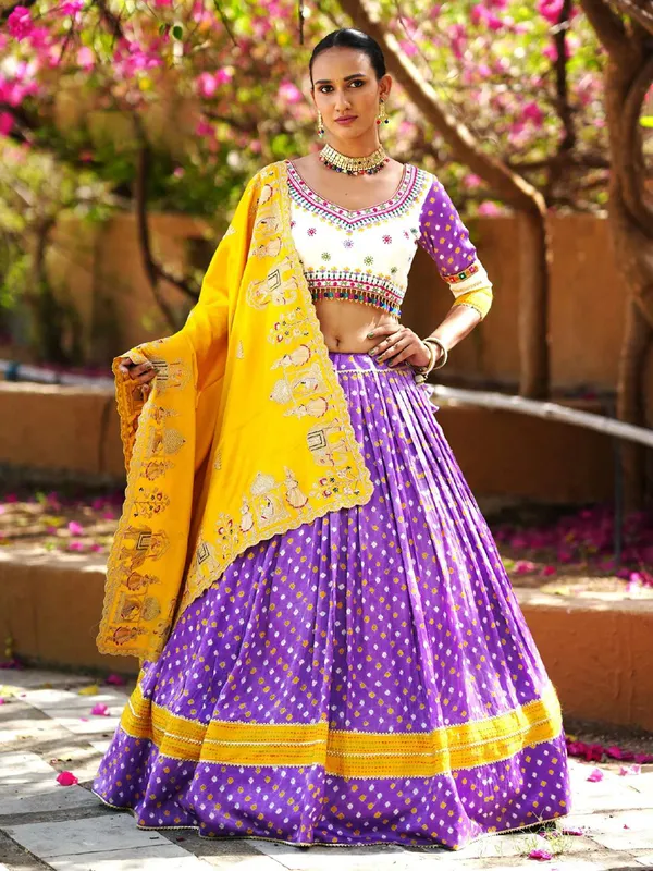 Purple cotton silk printed chaniya choli