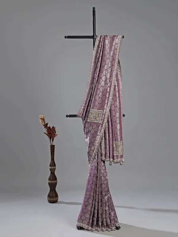 Purple cotton silk saree with heavy zardosi touch