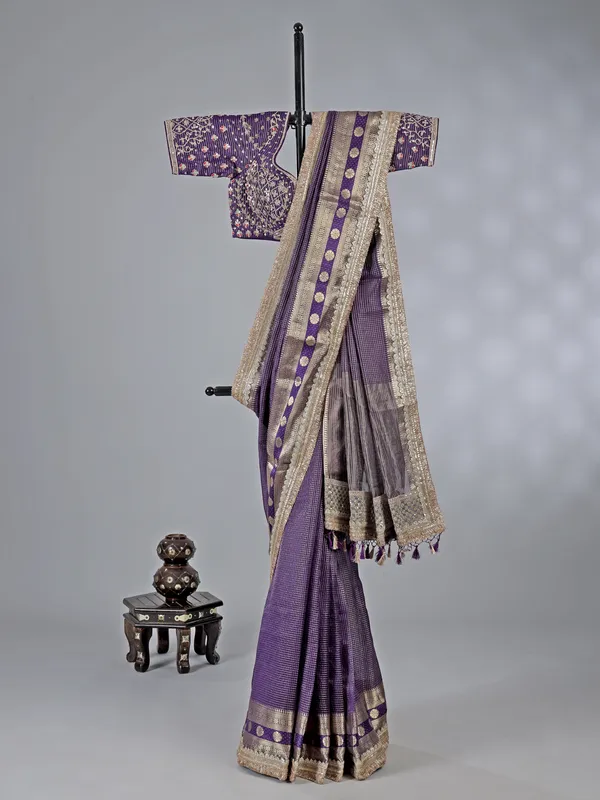 Purple dola silk saree with zari detailing