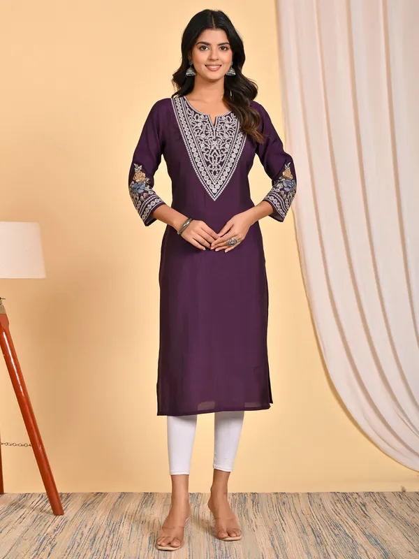 Purple embroidery silk kurti