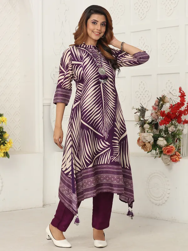 Purple festive wear russian silk kurti set