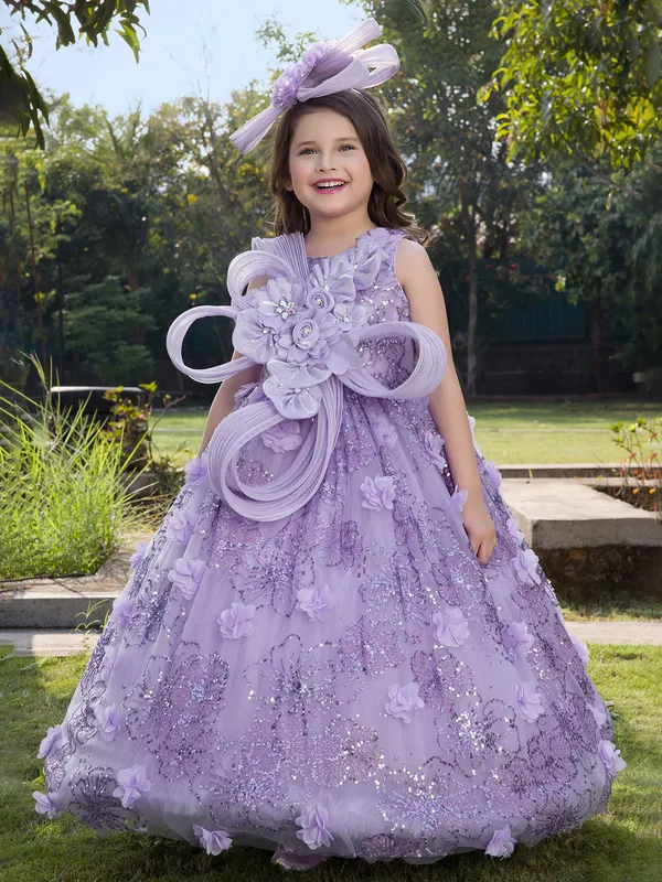 Purple floor length gown for girls