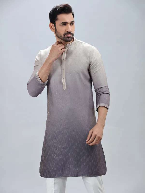 Purple georgette festive wear kurta pajama for men