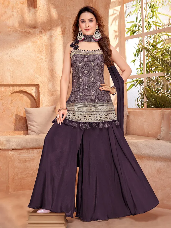 Purple georgette palazzo suit with dupatta for women