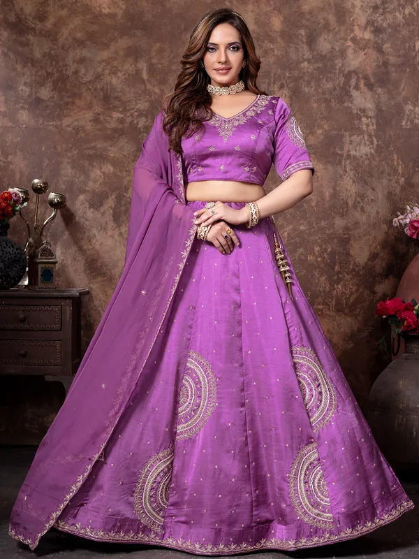 Purple lehenga choli in rich silk