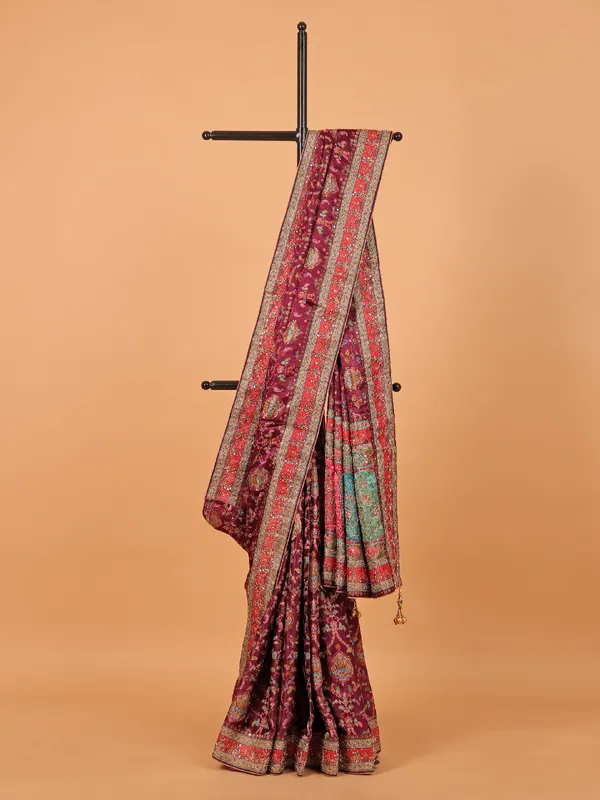 Purple modal silk saree for wedding