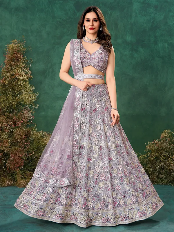 Purple net lehenga choli for women