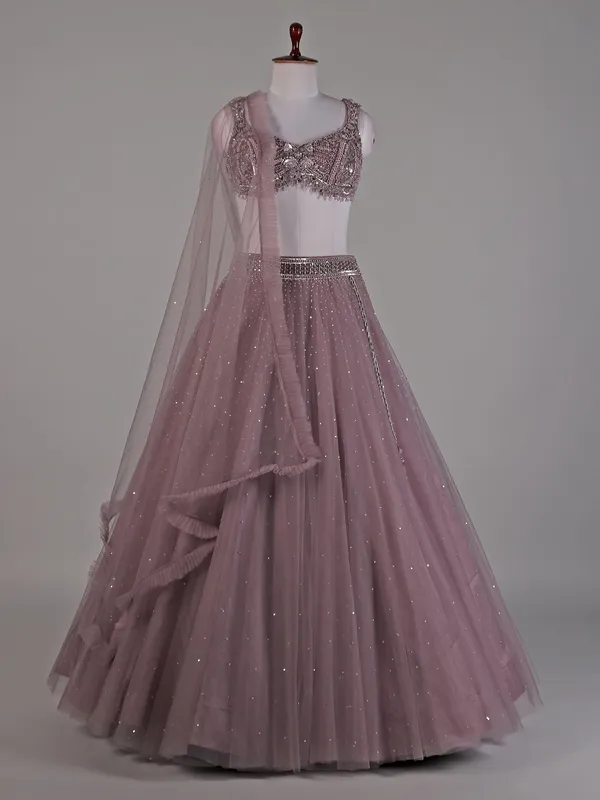Purple net lehenga choli with dupatta for women