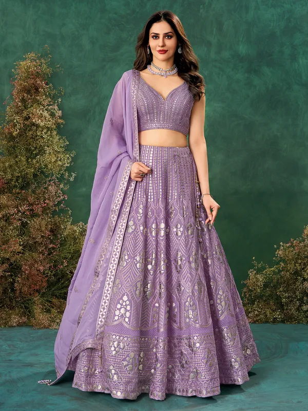 Purple organza lehenga choli for wedding wear