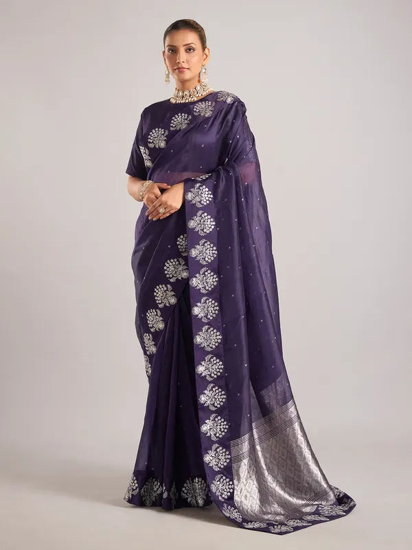 Purple organza saree with ready made blouse