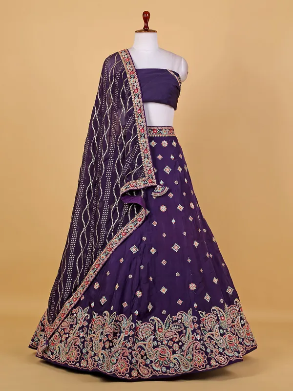 Purple organza unstitched lehenga choli