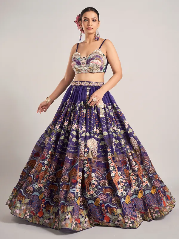 Purple organza wedding wear lehenga choli