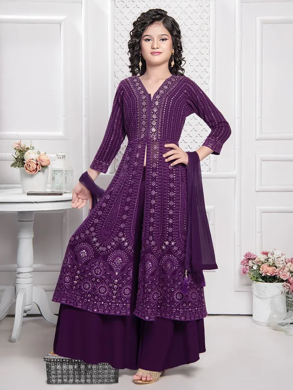 Purple palazzo georgette salwar suit