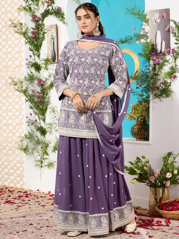 Purple palazzo salwar suit in georgette