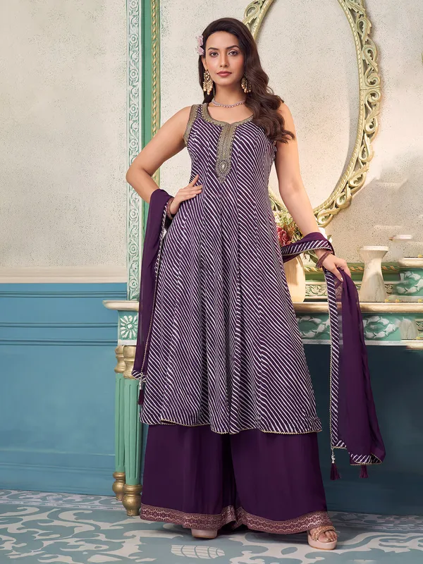 Purple palazzo suit with zardosi and dupatta
