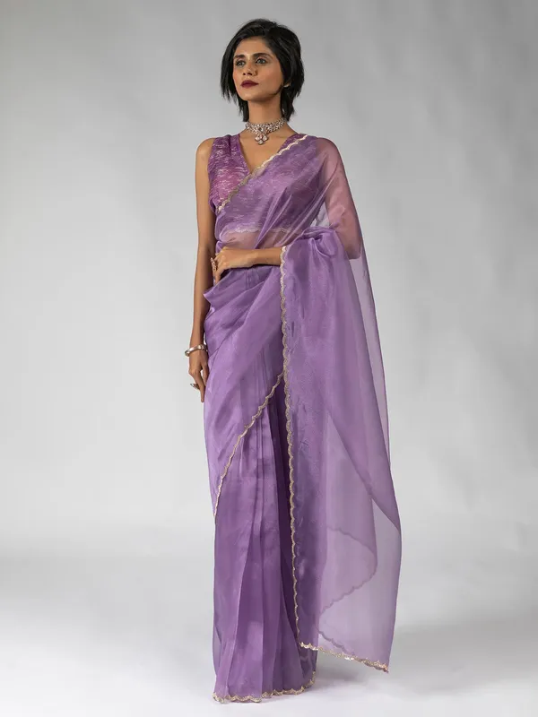 Purple party wear saree in organza
