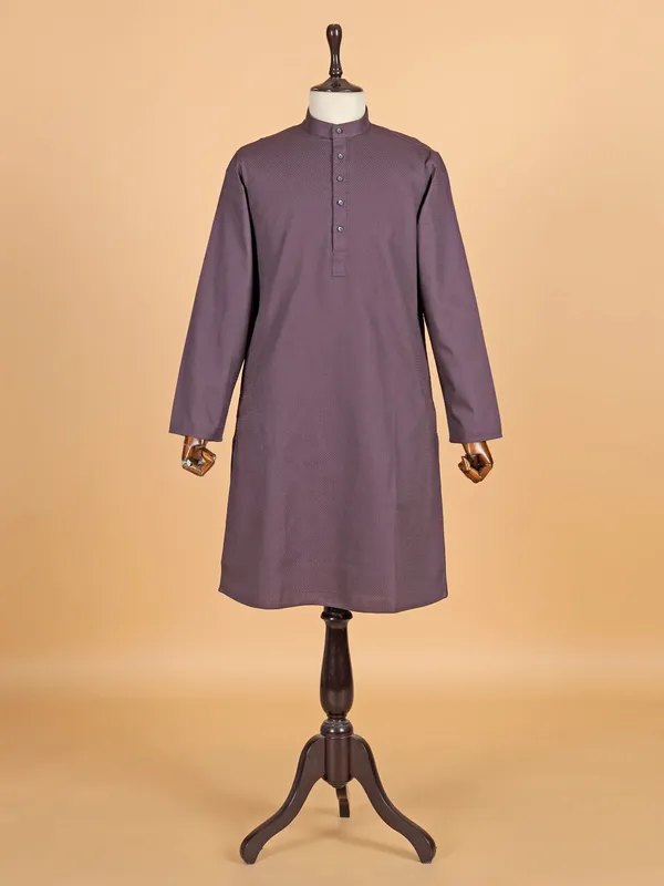 Purple plain cotton kurta suit for men