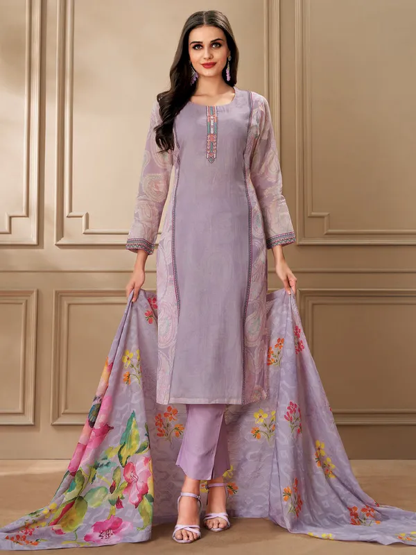 Purple printed cotton salwar suit