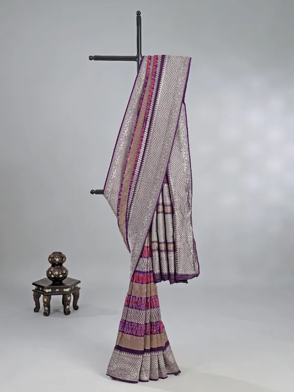 Purple printed georgette saree with zari weaving