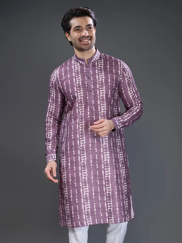 Purple printed kurta pajama set