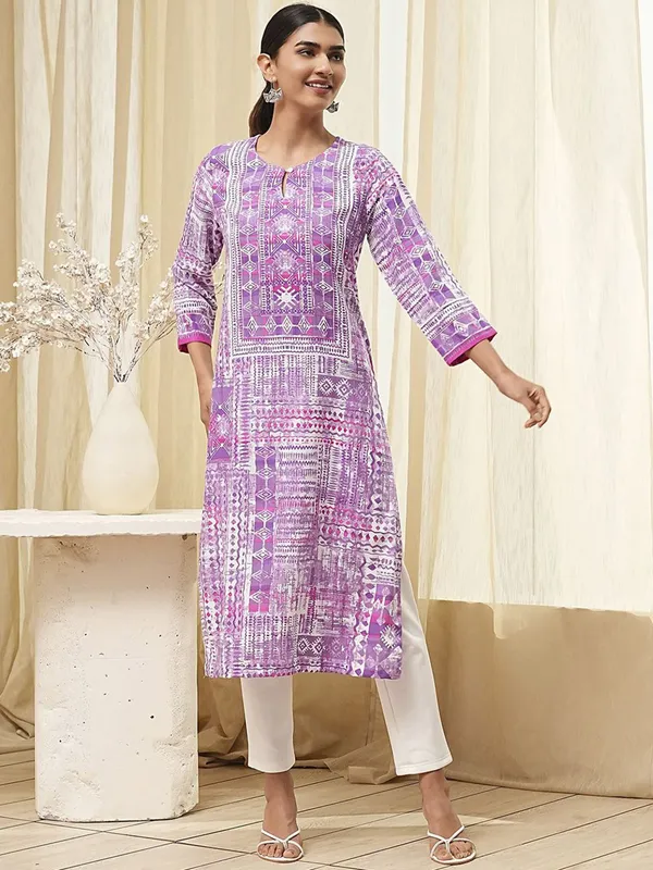 Purple printed kurti in cotton silk