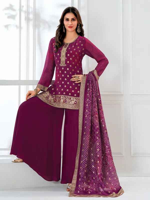 Purple printed palazzo suit in organza