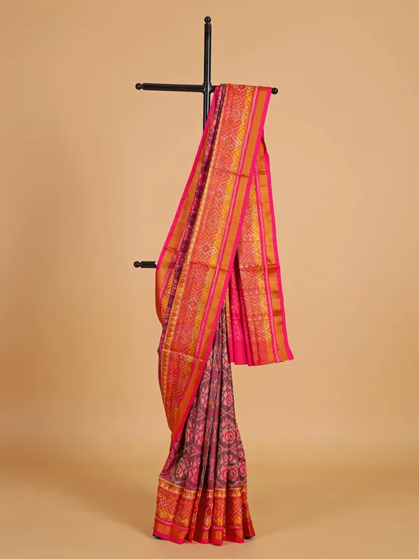 Purple printed patola silk saree