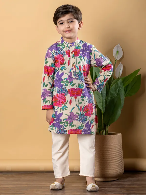 Purple printed patterned cotton kurta suit