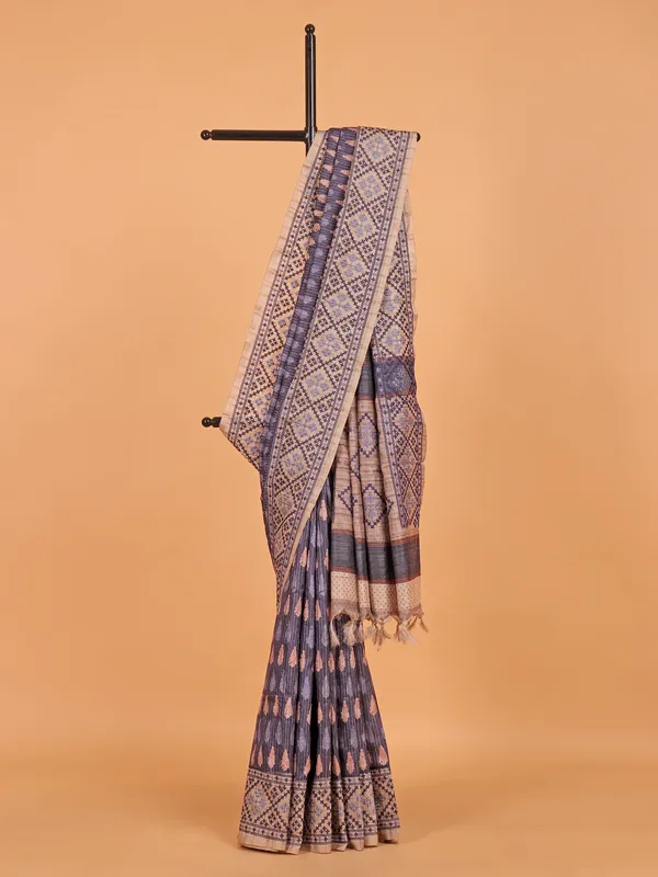 Purple printed saree in cotton for women
