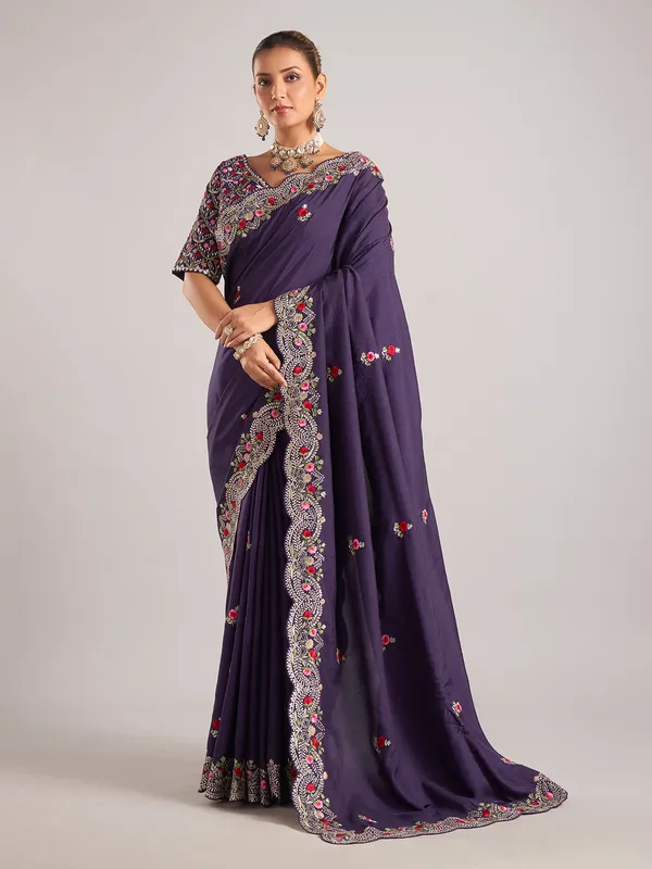 Purple pure dola silk saree with ready made blouse