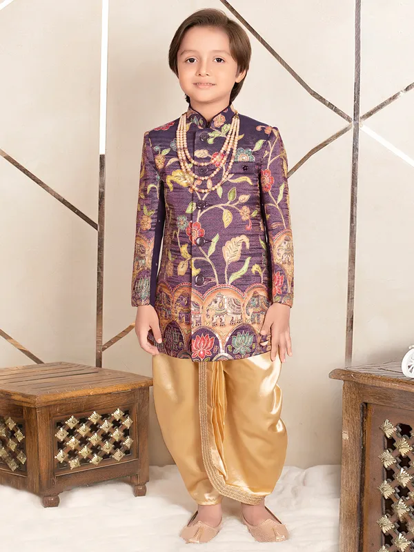 Purple royal terry rayon indo western for boys