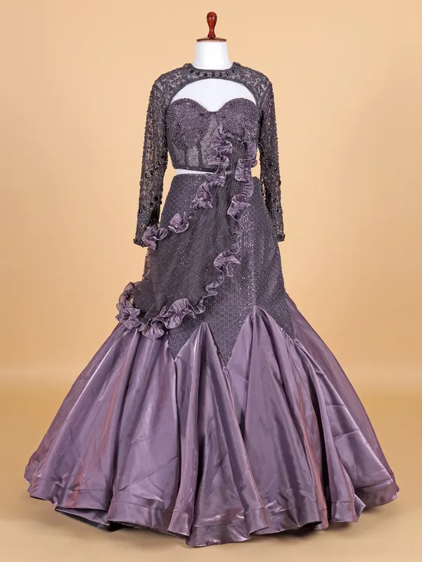 Purple satin silk designer lehenga choli