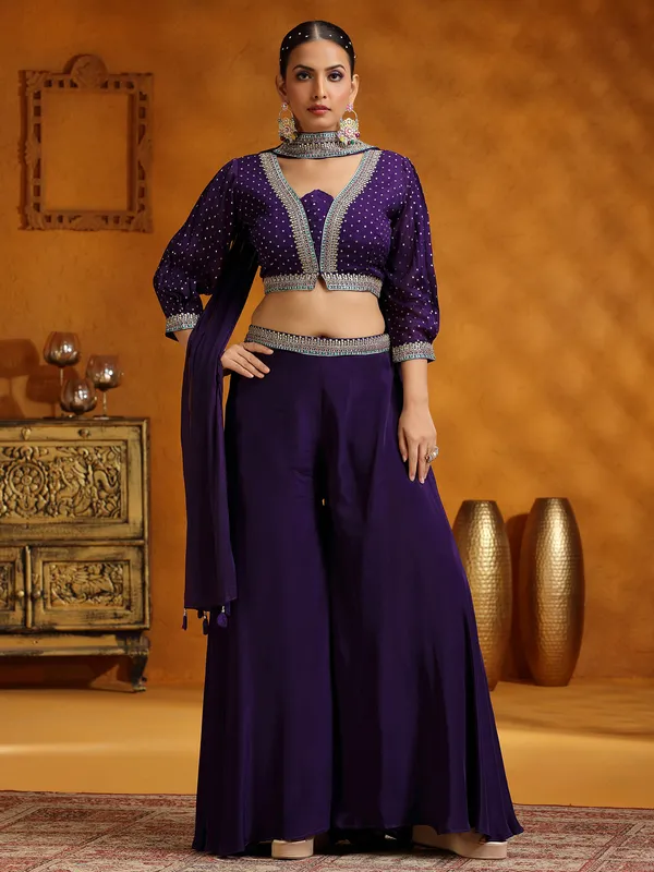 Purple satin silk palazzo suit for wedding