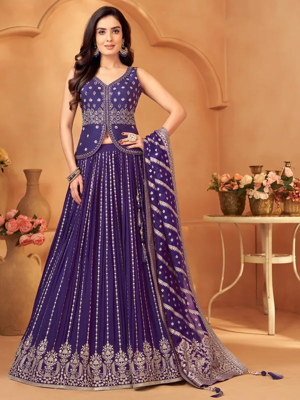 Purple sequins worked silk lehenga choli