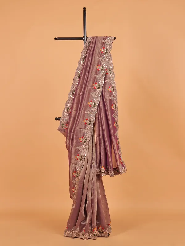 Purple shimmer tissue silk saree for women