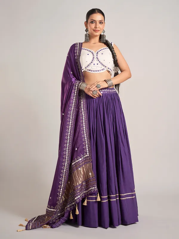 Purple silk chaniya choli for navratri wear